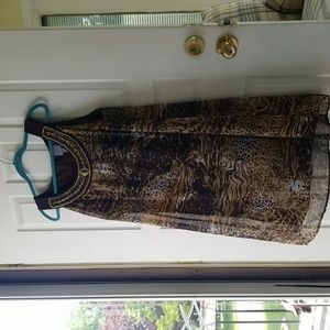 RABBIT Size 2W beaded scoop neck,sleeveless,animal print midi summer dress